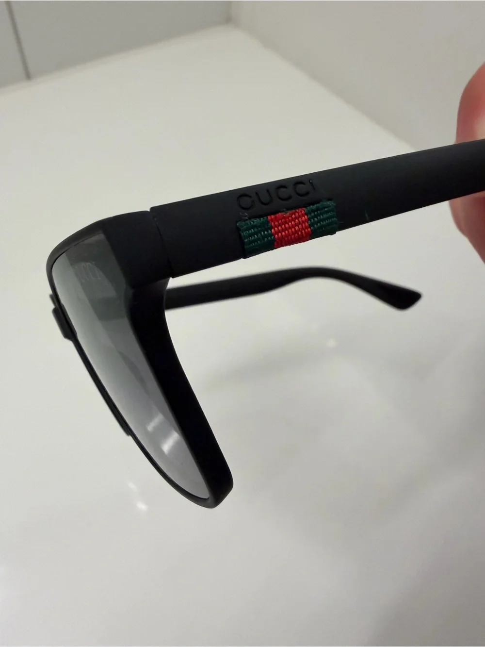Gucci Black Square Sunglasses with Green & Red Web Stripe